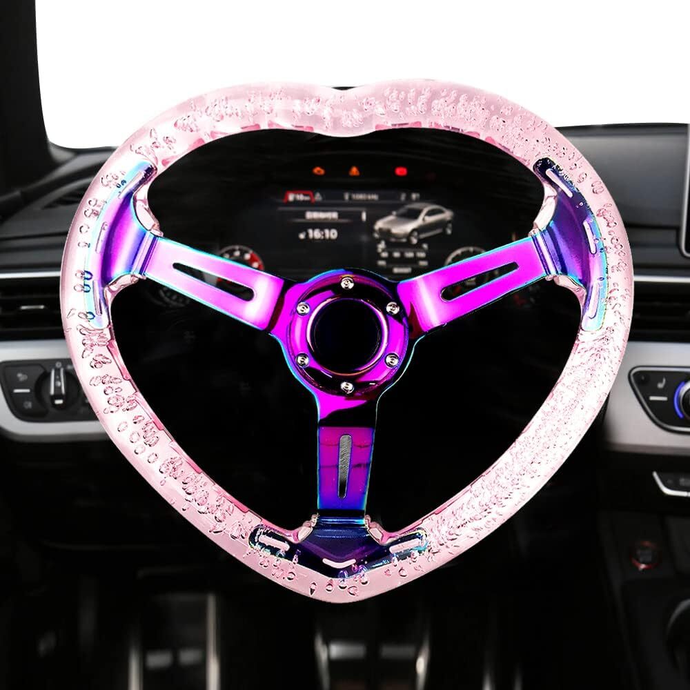 Universal Acrylic Car Steering Wheel Love Heart-Shape Design Steering Wheel Pink