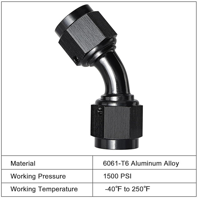 6AN to 6AN Female 45 Degree Swivel Coupler Union Fitting Adapter Aluminum Black
