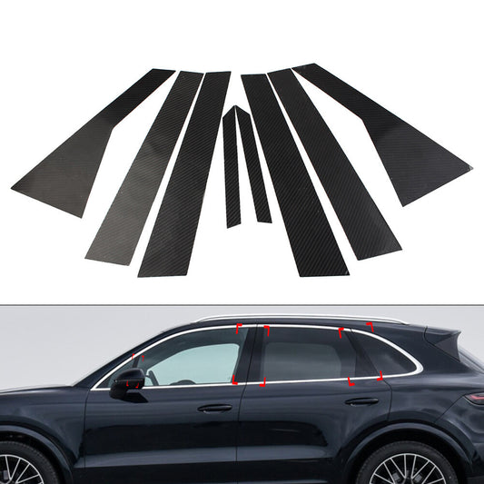 for Porsche for Cayenne 2018-2021 8x Carbon Fiber Set Pillar Posts Door Window Trim