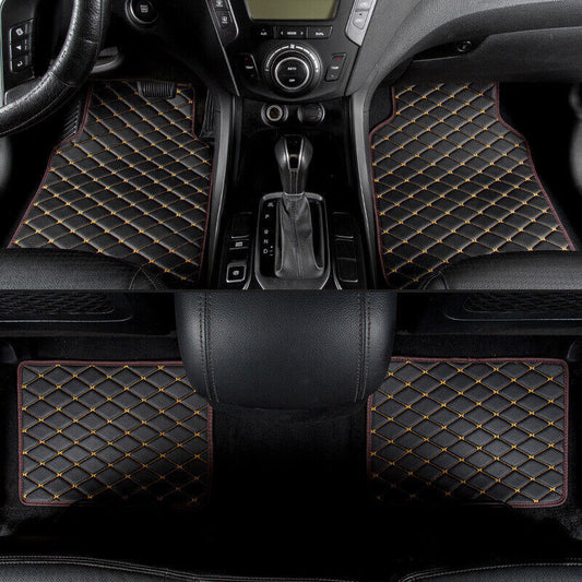 4-Piece Polyurethane Synthetic Leather Car Floor Mats with Quilted Design and Waterproof Lining - Carpet Parts