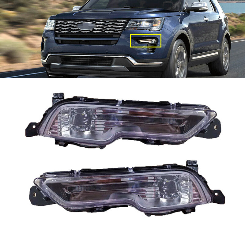Front bumper LED fog lights and daytime running lights (DRL) for Ford Explorer 2018 and 2019 models.