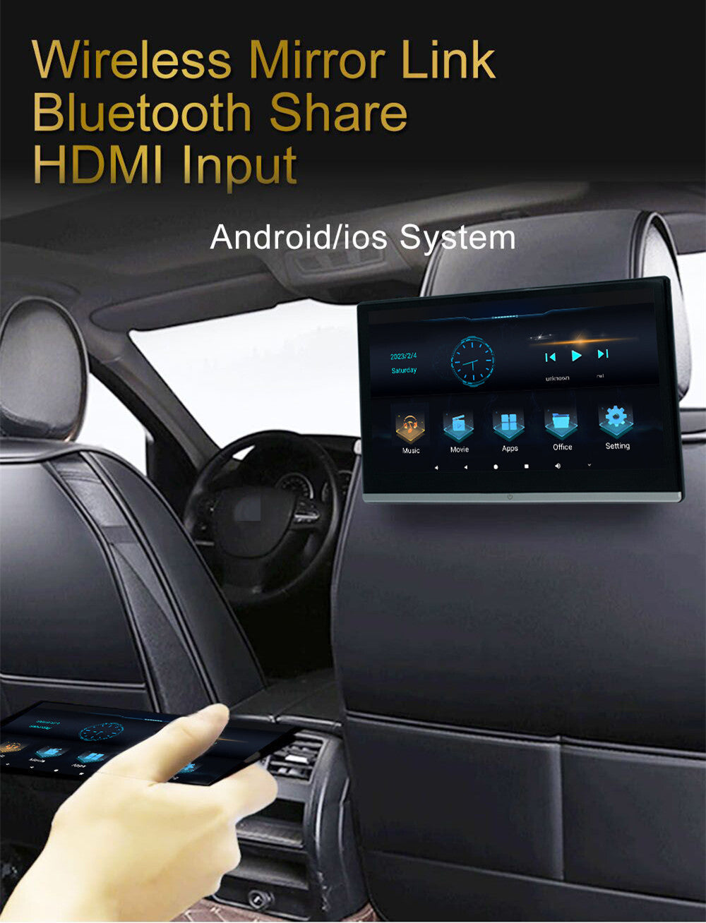 2x Rear for Seat Entertainment System Car Headrest Monitor Touch Screen Mirror Link