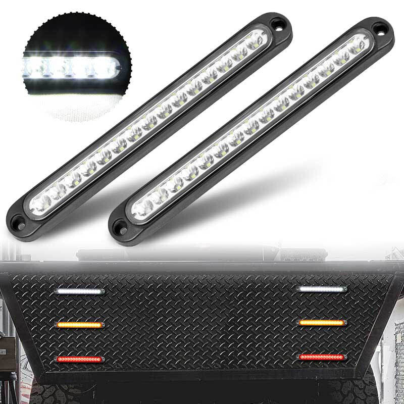 2X White 15 LED Sealed Truck Trailer Reverse Backup Light Bar Turn Tail Strip
