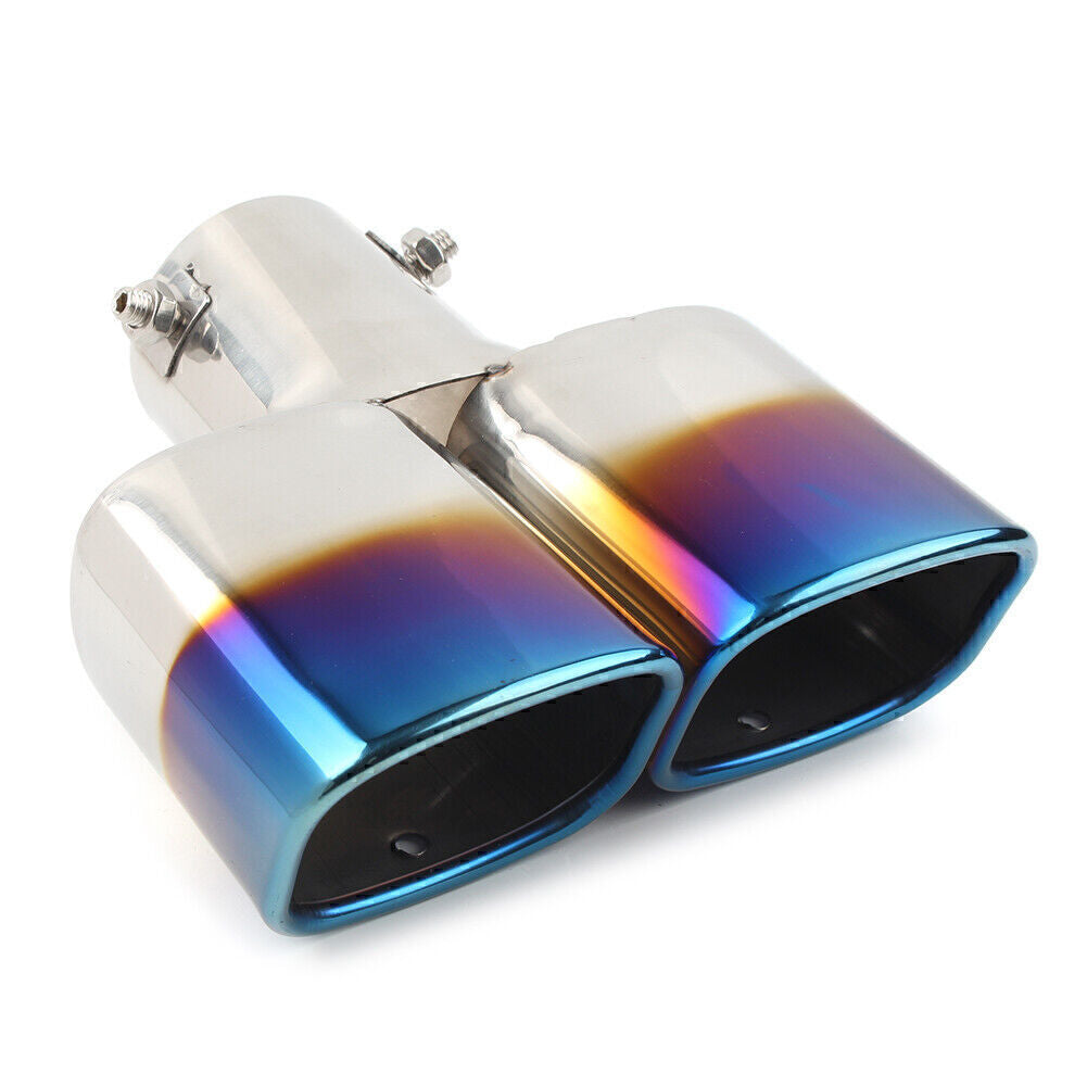 Car Stainless Steel Blue Rear Exhaust Pipe Tail Muffler Tip Tailpipe Square