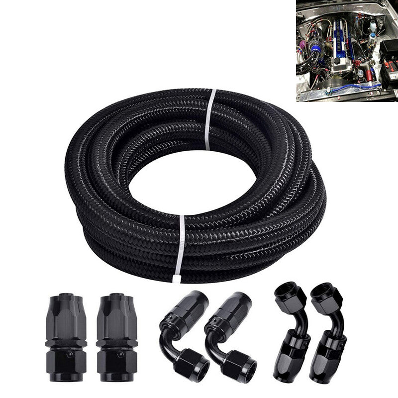 AN10- 10AN Fitting Stainless Steel Nylon Braided Oil Fuel Hose Line 10FT Kit Blk