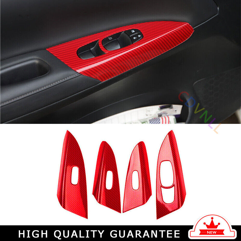 Glass Window Lifting Lock Panel Trim for Nissan Sentra 2013-19 Red Carbon Fiber