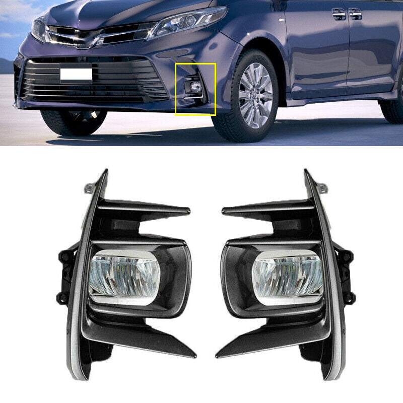 A pair of LED clear DRL fog lights + covers with tubes suitable for 2018-2020 for Toyota for Sienna .