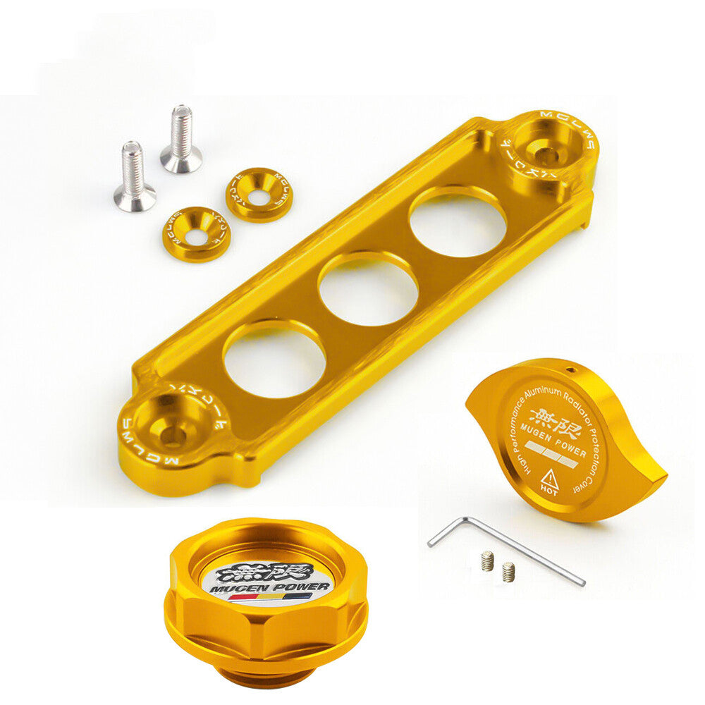 JDM Gold Engine Oil Filler Cap + Radiator Cap + Battery Tie Down for Honda for Acura