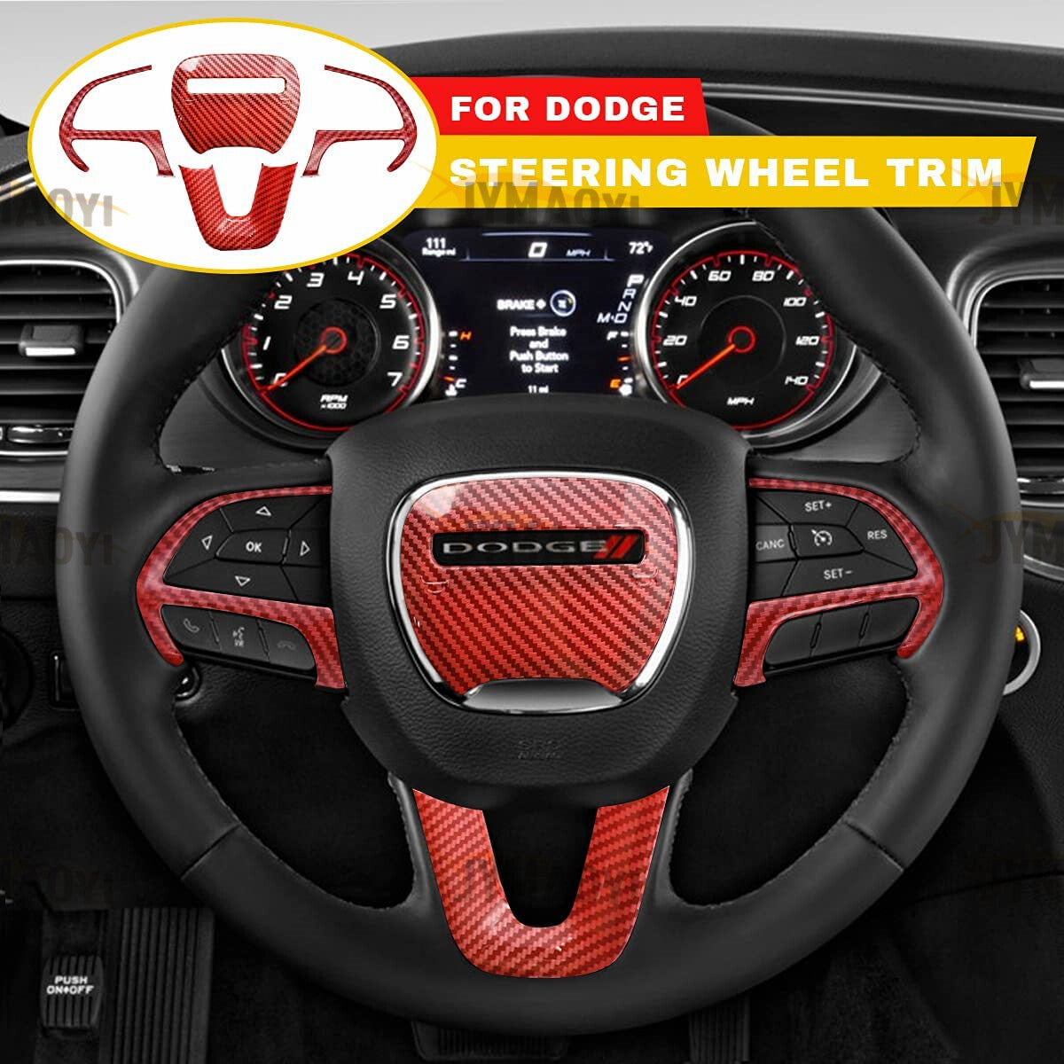 4x For 2014¨C2022 for Dodge Durango Accessory Carbon Fiber Steering Wheel Cover Trims