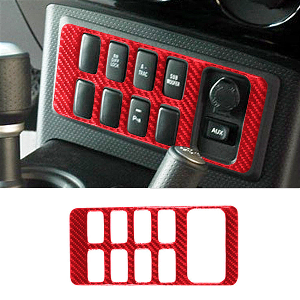 Red Carbon Fiber Central Control Button Panel Trim For Toyot@ FJ Cruiser 2007-21