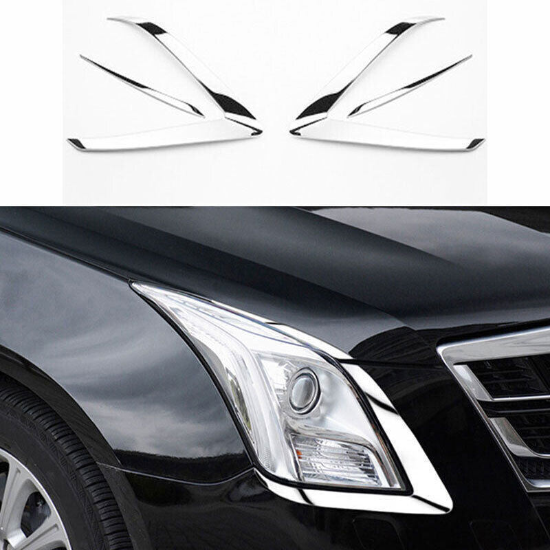 for Cadillac XTS 2013-2017 Chrome Steel Front Headlight Lamp Eyebrow Trim 4pcs