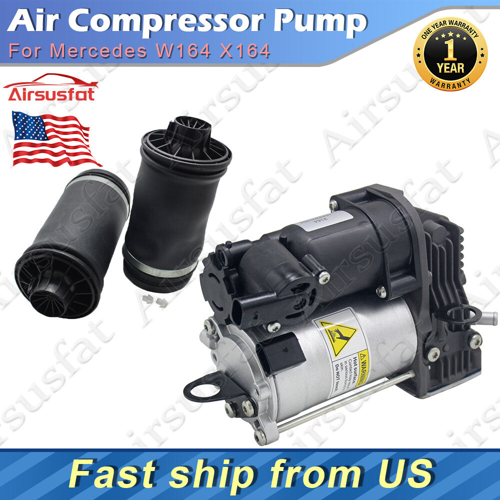 2x Rear Air Suspension Spring Bags+Air Compressor Pump for Mercedes W164 X164 US