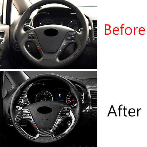 Steering Wheel Button Frame Cover Trim Fit for Kia K3 2014-18 Black Carbon Fiber