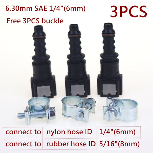 3-Piece Pack of 6.30mm ID6 Automotive Fuel Line Hose Quick Release Female Connector