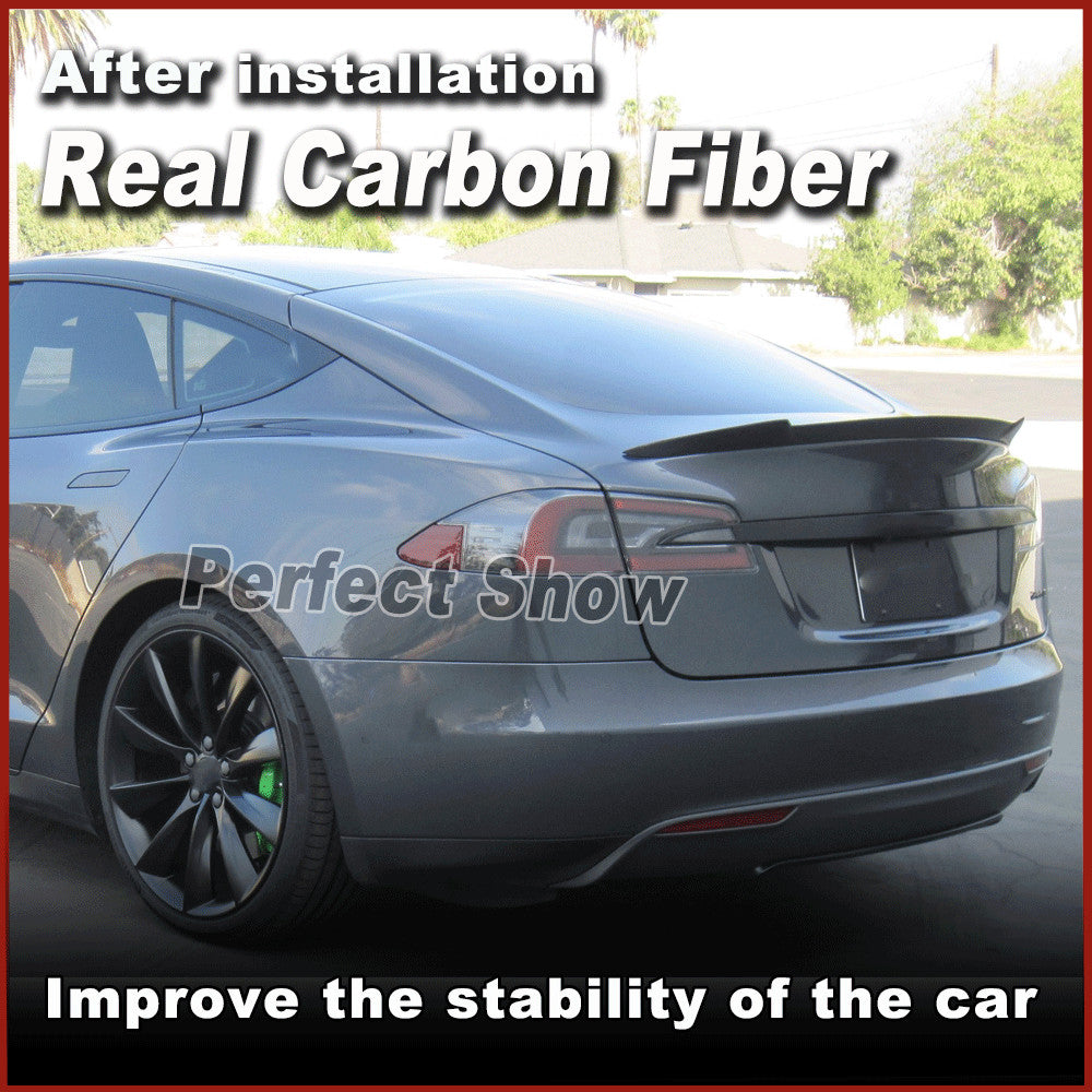 for Tesla for Model S Sedan 12-20 REAL Carbon Rear Trunk Tail Spoiler Wing Boot Lip