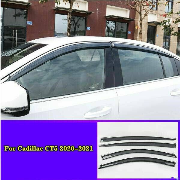 for Cadillac CT5 2020-2024 Window Visors Sun Rain Guard Deflector W/Chrome Trim