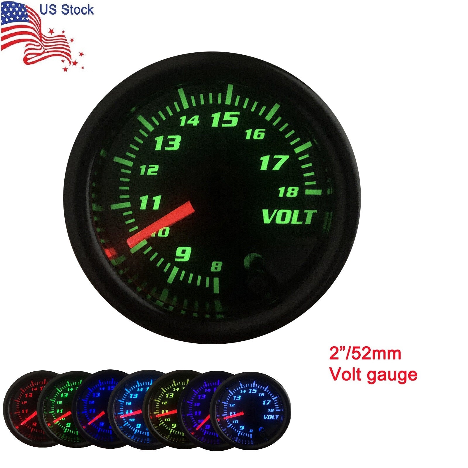2 52mm 7 Color LED 8V-16V Volt Gauge Volt Meter Universal ONLY FOR CAR
