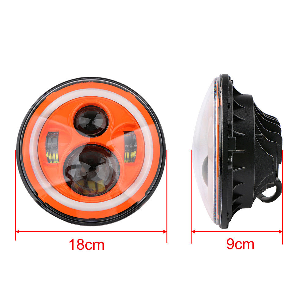 Orange 7-inch round LED headlights with high/low beam halo cornering eyes suitable for Jeep for Wrangler JK LJ