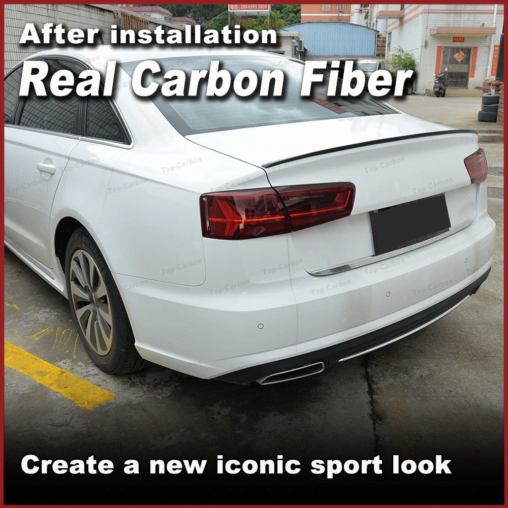 REAL CARBON Rear Trunk Spoiler Tail Lip Boot Wing for Audi A6 C7 Sedan 2013-18