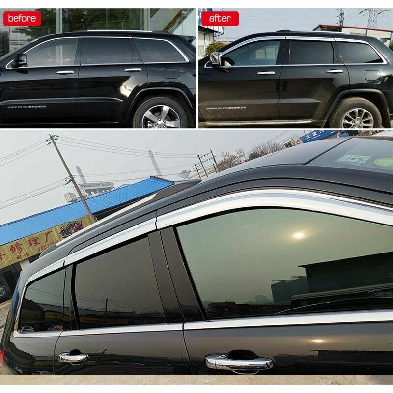 Chrome Side Window Wind Deflector Visor Rain Wind Guard For Grand Cherokee 11-20
