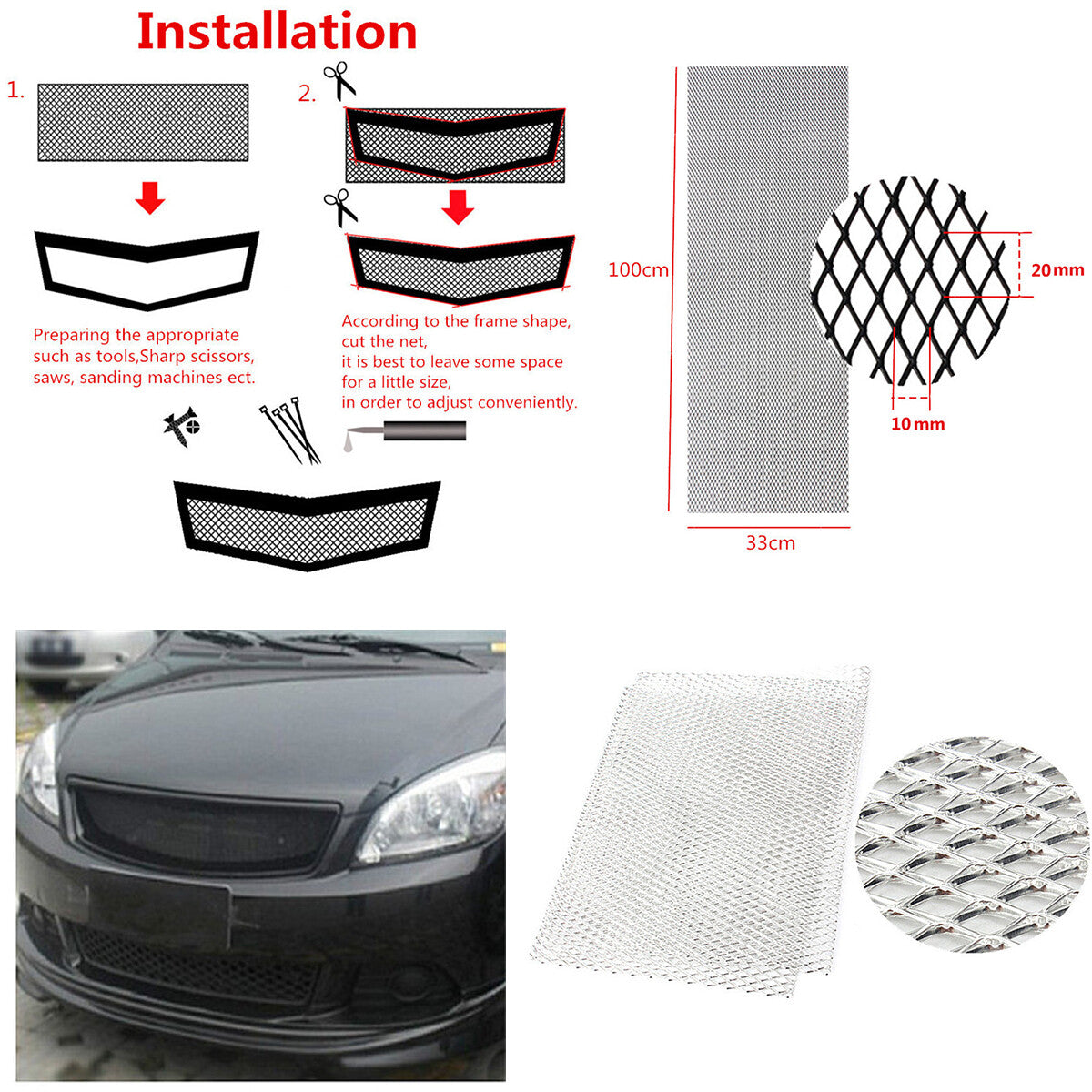 40''x13Silver Aluminium Racing Grille Mesh Vent Car Tuning Grill Universal