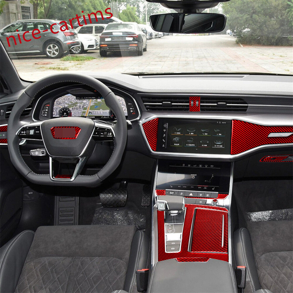 39Pcs Red Carbon Fiber Interior Full Set Decor Trim Kits for Audi A6L A7 2019-23