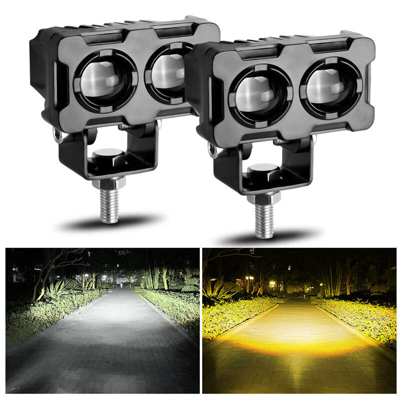 2x LED Motorcycle Headlight Yellow White Hi/Lo Spot Light Driving Fog Lamp Truck