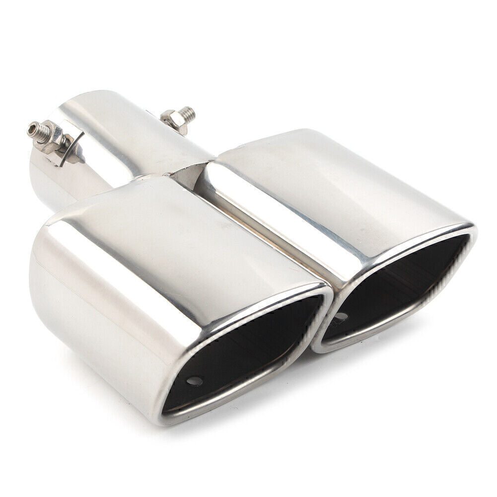 Universal 63mm 2.5 inch Tail Muffler Rear Exhaust Silencer Pipe Tip Dual Outlet