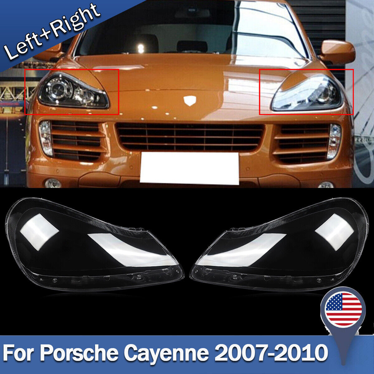 1 pair of replacement headlight lens covers for 2007-2010 for Porsche for Cayenne ( )