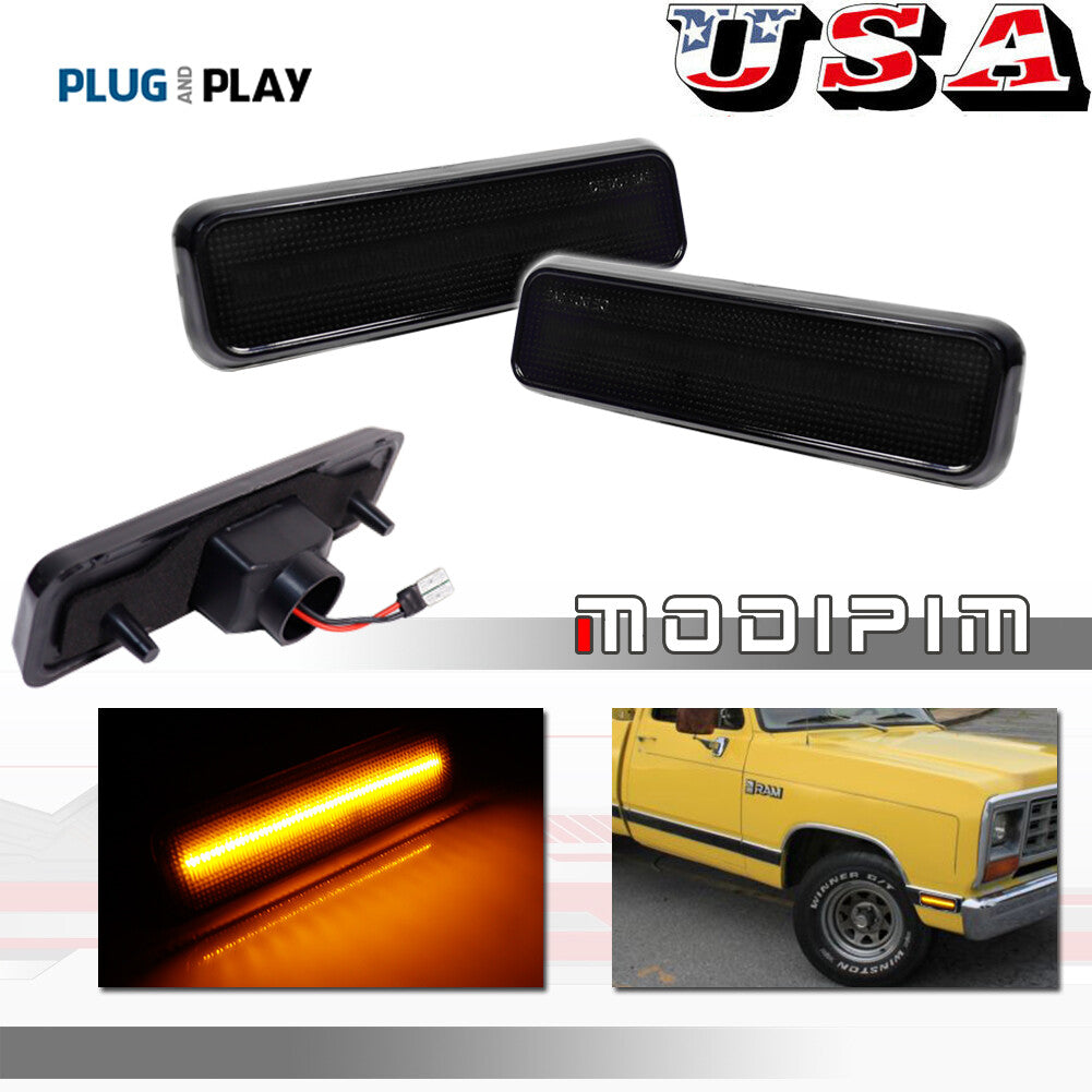 Smoked amber LED bumper side marker lights for Dodge D100, D150, D250