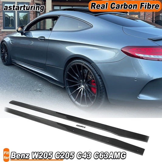 for Mercedes-Benz W205 C205 C43 C63 15-18 REAL Carbon Side Skirts Extension