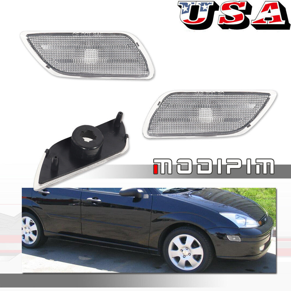 for Ford Focus 2000 - 04 Clear Front Fender Side Marker Light Housing Cover Set