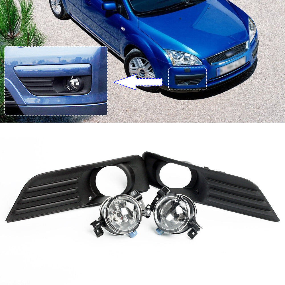 for Ford Focus 2005-2007 2X Front Bumper Fog Lights Cover Grille + Lamp Kit