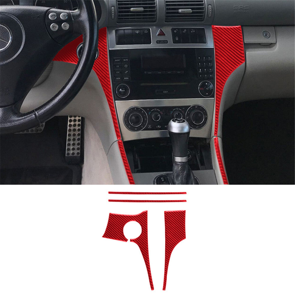 Red Carbon Fiber Dashboard Strip Cover Trim for Mercedes-Benz W203 2005-2007