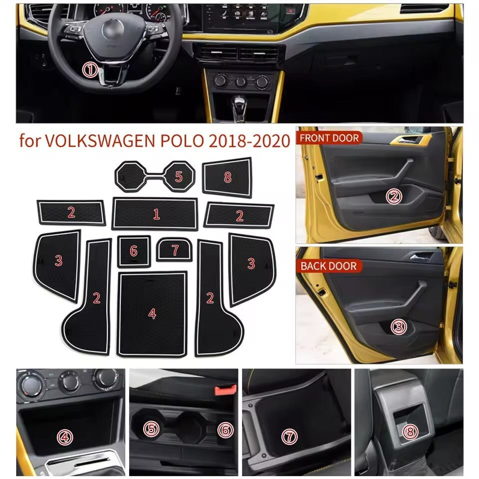 for VW for Volkswagen POLO MK6 AW 2018 - 2023 Anti-slip Gate Slot Mat Door Groove