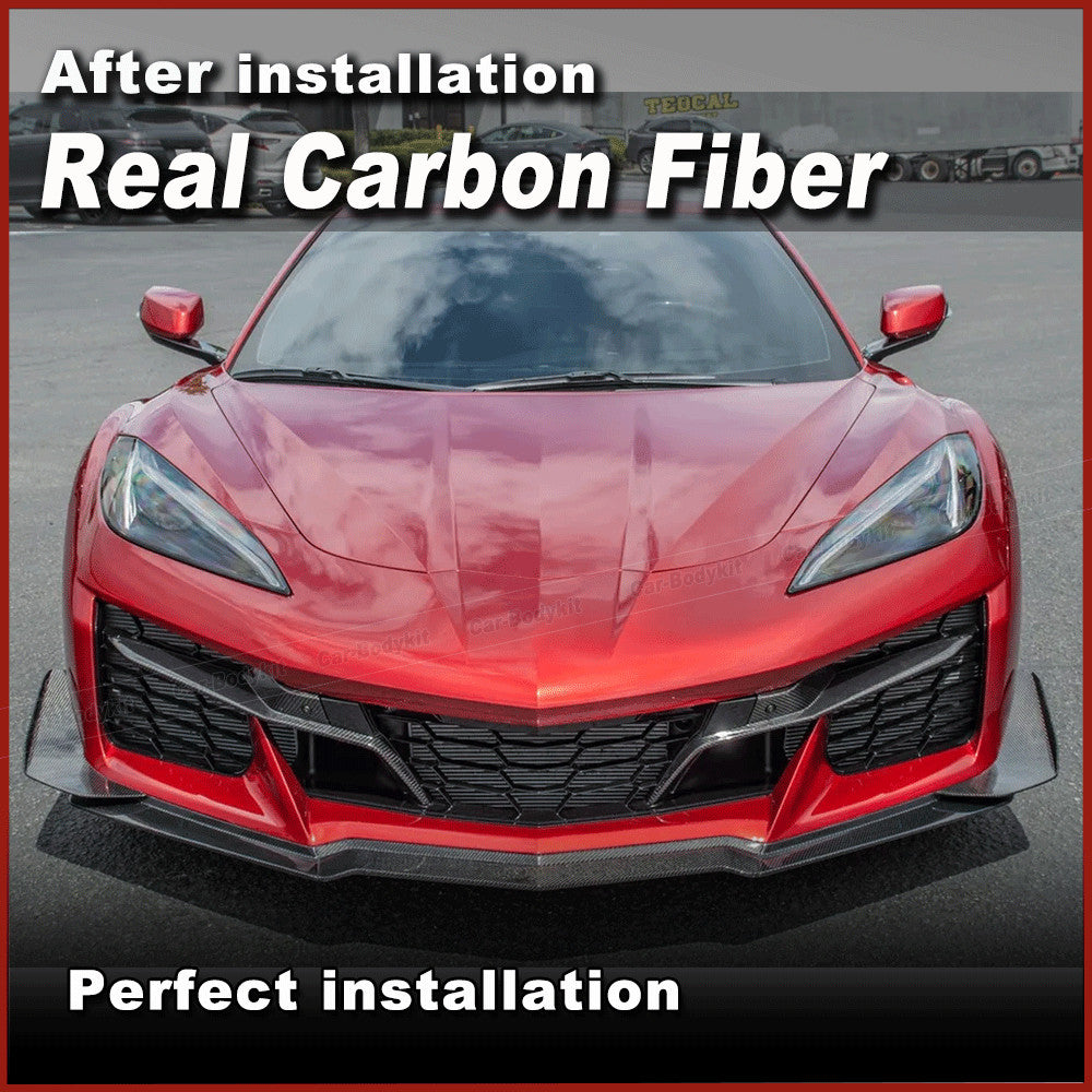 for Chevrolet for Corvette C8 Z06 20UP REAL CARBON Front Bumper Splitter Canards Fin