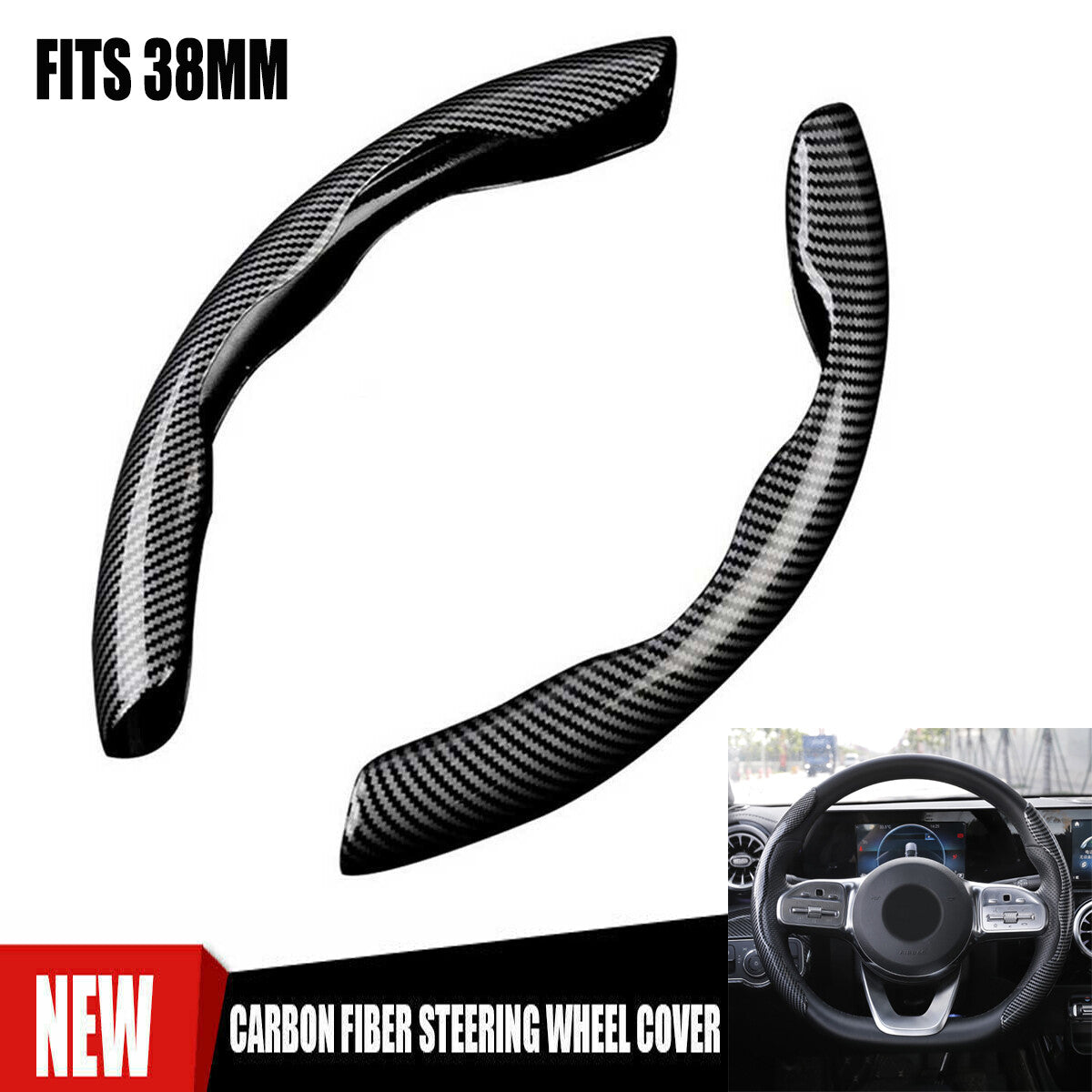 2-piece universal carbon fiber car steering wheel booster anti-slip cover