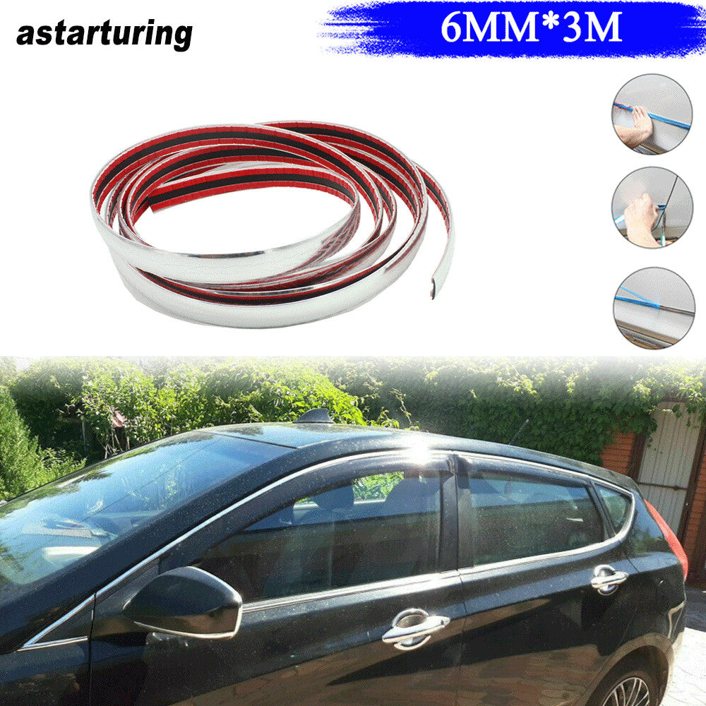Durable 3m 6mm Silver Car Chrome Styling Decoration Moulding Trim Strip Tape
