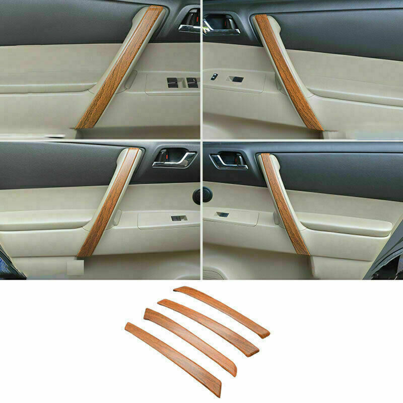 4For for Toyota Highlander 2008-13 Wood Grain Interior Door Armrest Strip Cover Trim