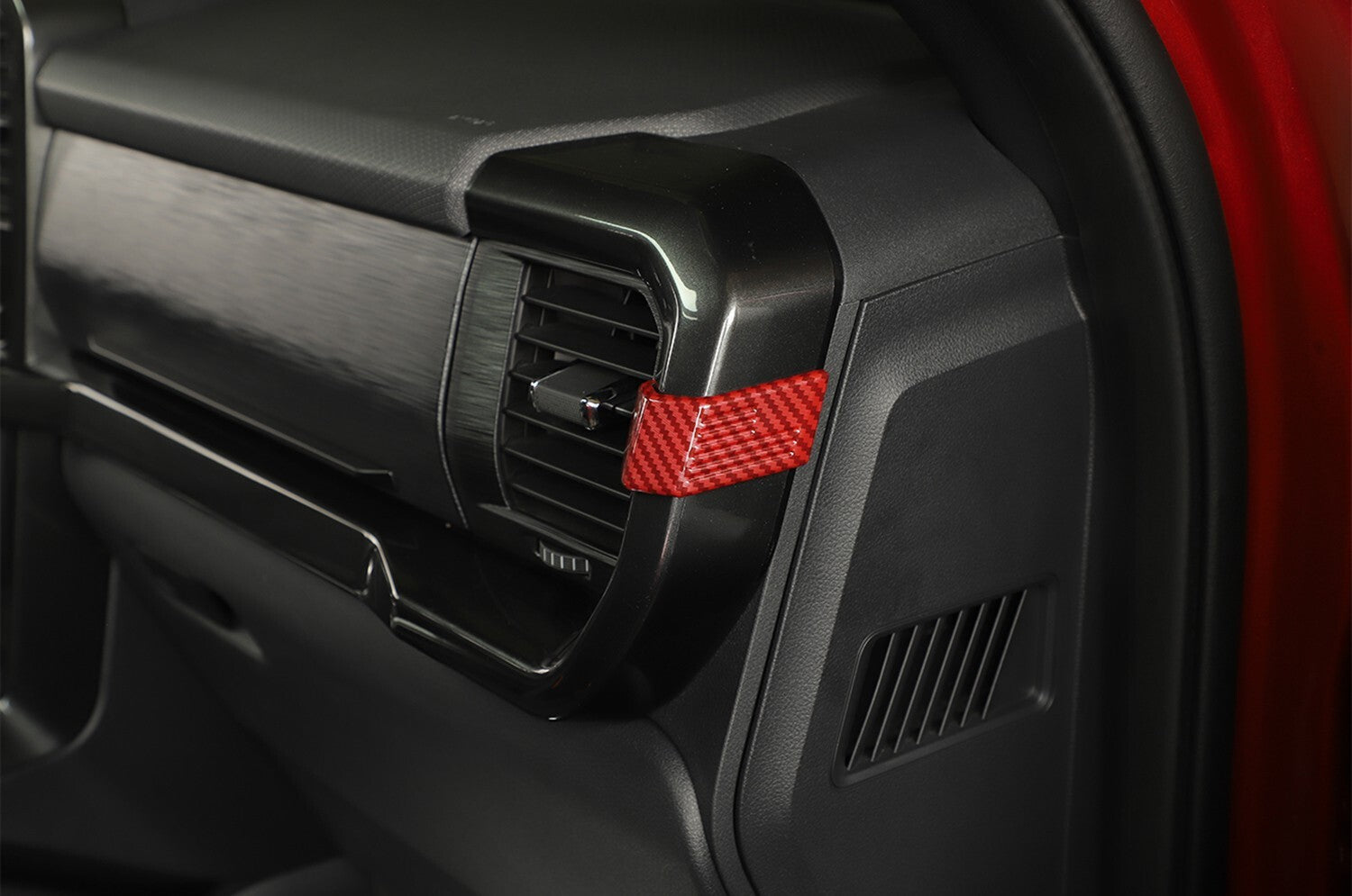 Center Console Side Air Vent Outlet Cover for Ford F150 2021+ Red Carbon Fiber