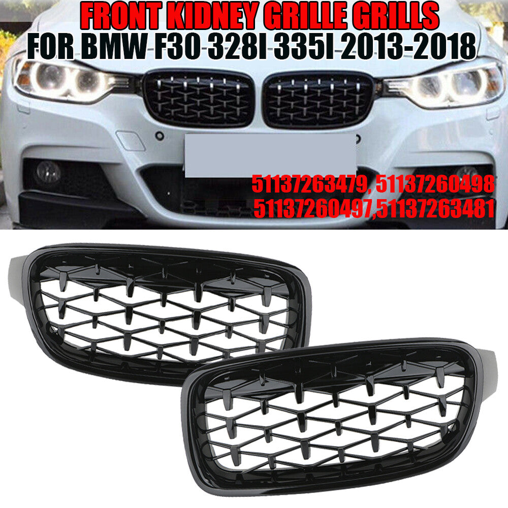 Black front kidney diamond grille for BMW F30 328i 335i (2013-2018)