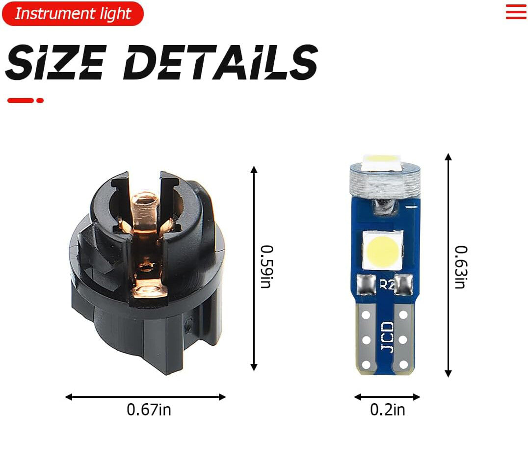 10Pcs T5 LED Lights Car Dashboard High Light Bulb 3030-3SMD Blue Light