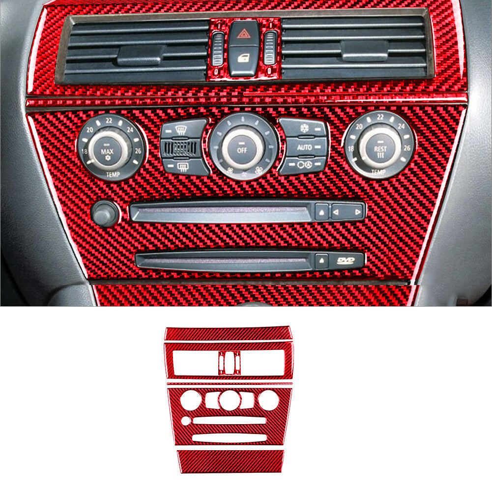 6Pcs for BMW 6Series E63 E64 2004-07 Red Carbon Fiber Central Console Cover Trim