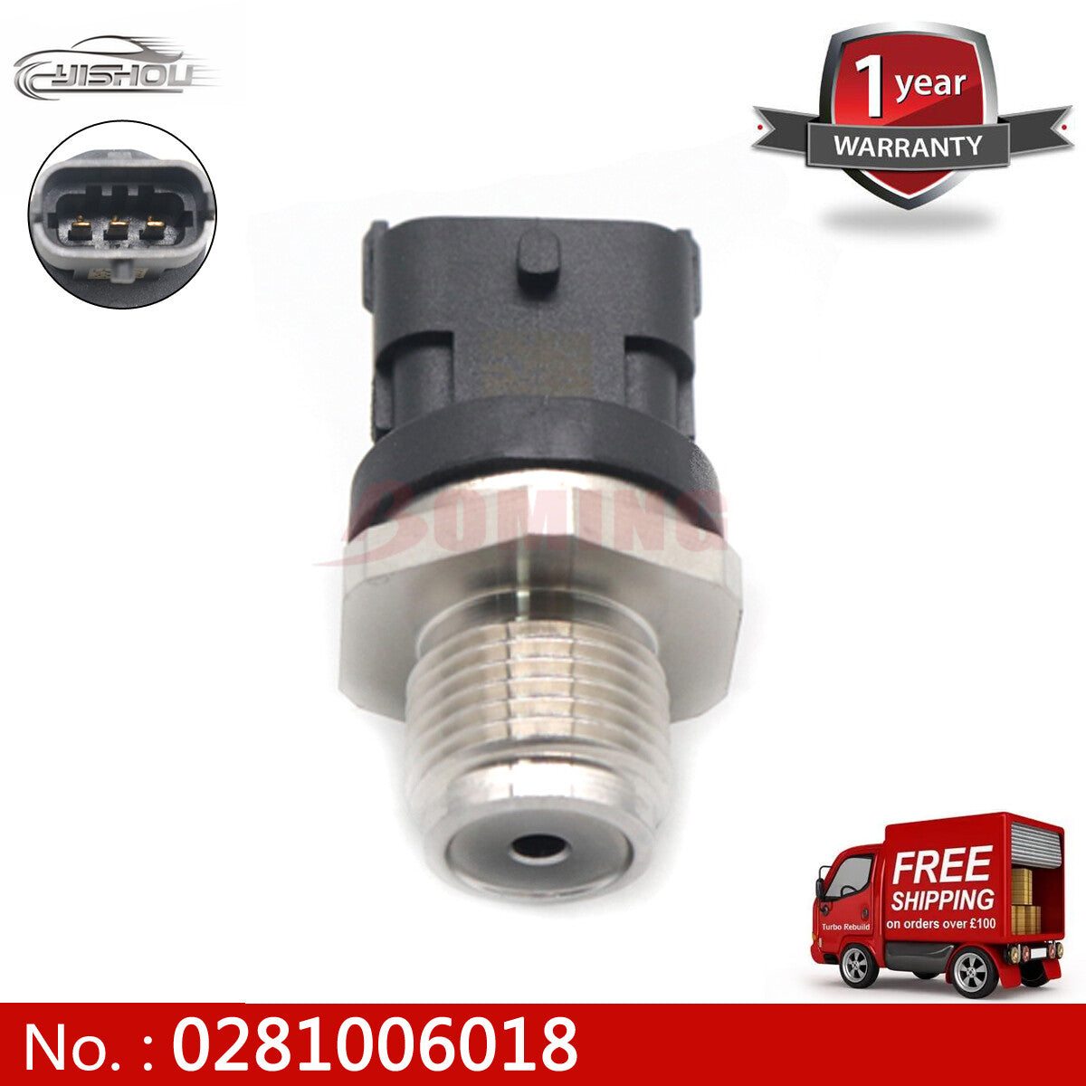 0281006018 Fuel rail pressure sensor suitable for Ford Ranger, Mount Everest, for Mazda BT-50, new.