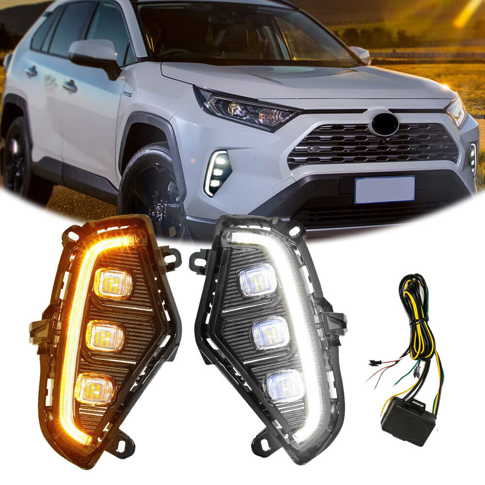 LED DRL Daytime Running Light Fog Lamp w/ Turn Signal for Toyota RAV4 2019-2022
