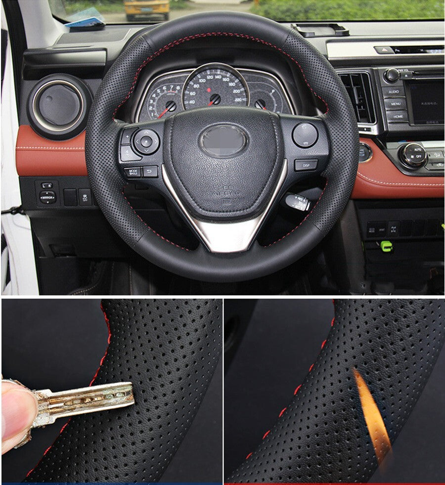 Car Steering Wheel Cover Hand Sewing for Toyota RAV4 2013-2018 for Corolla 2014-2018