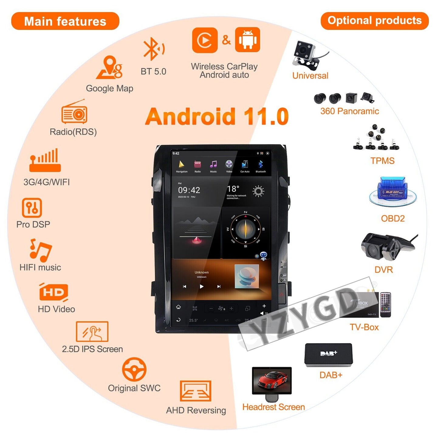 for Toyota for Land Cruiser LC200 2008-2015 Android CarPlay Car Radio Screen 64GB