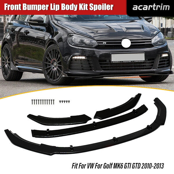 for VW MK6 GTI GTD 2010-13 3pcs Black Front Bumper Lip Splitter Chin Spoiler
