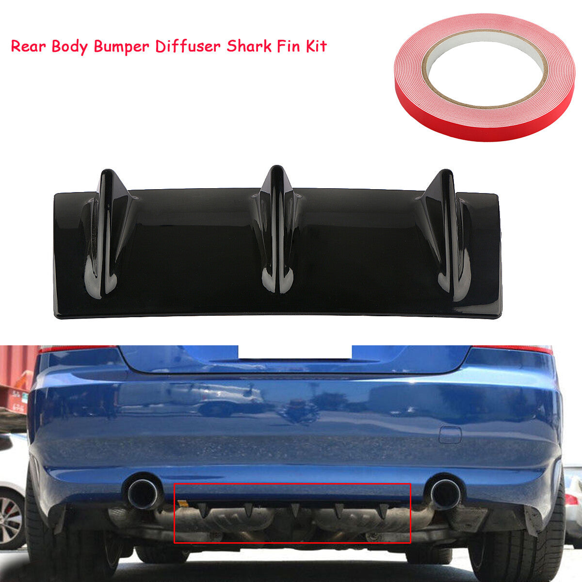 Rear bumper bottom lip diffuser shark fin translucent glossy GM black