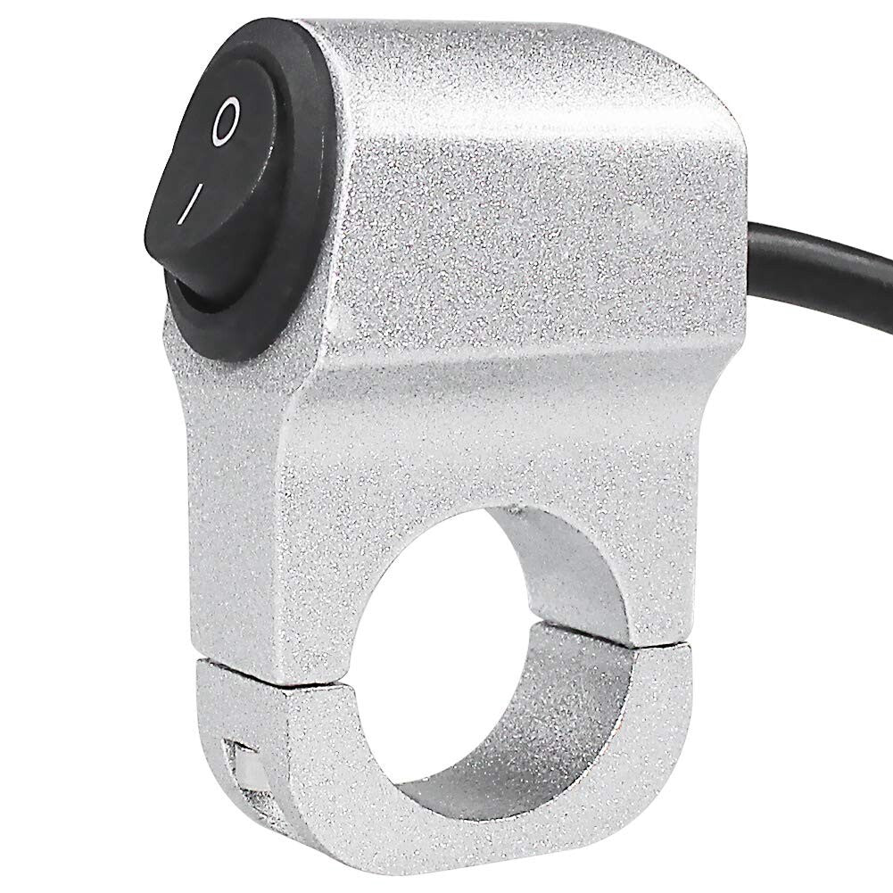 12V Motorcycle On/Off Switch 22mm for Fog Lights Brake Handlebar Switch (Silver)
